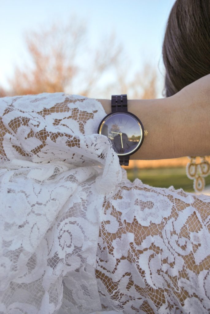 White lace top, Jord Watches