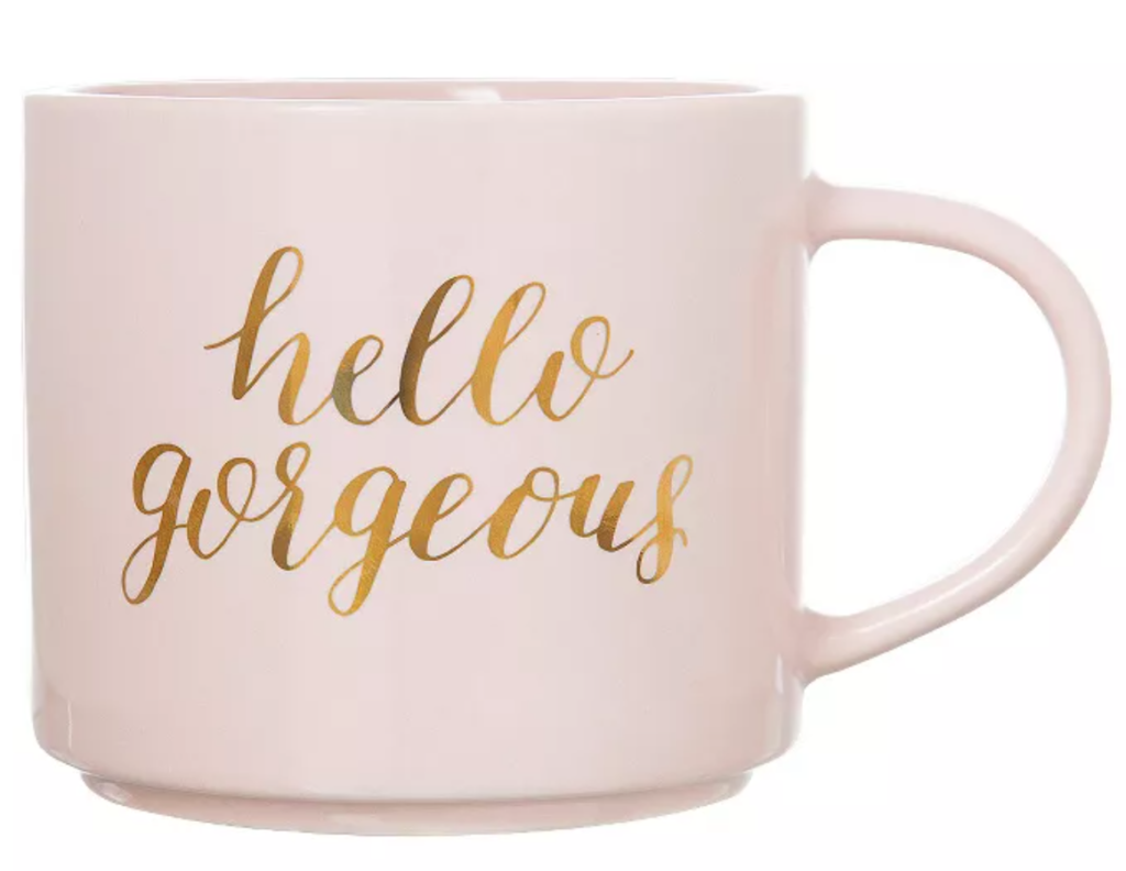 light pink hello gorgeous coffe mug