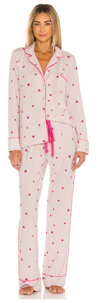light pink and hot pink heart long sleeves and long pant pajama set