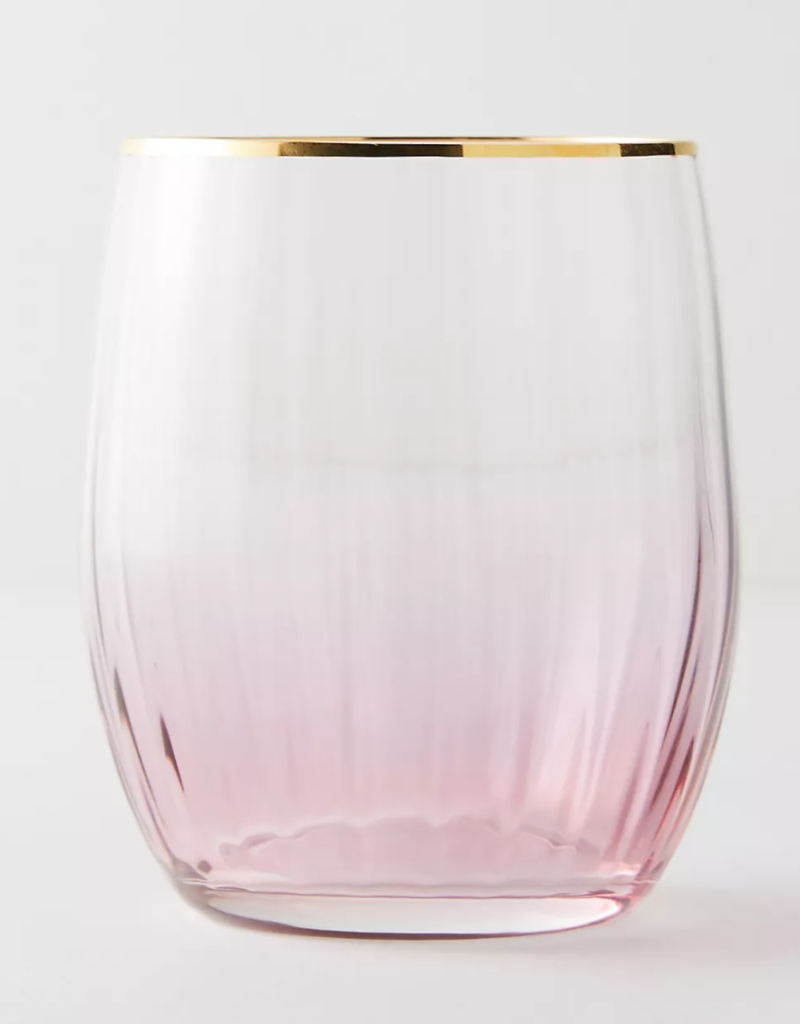 stemless wine glass fades to light pink