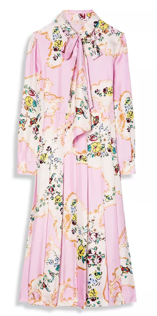 Tory Burch Floral Tie-Neck Pink Dress