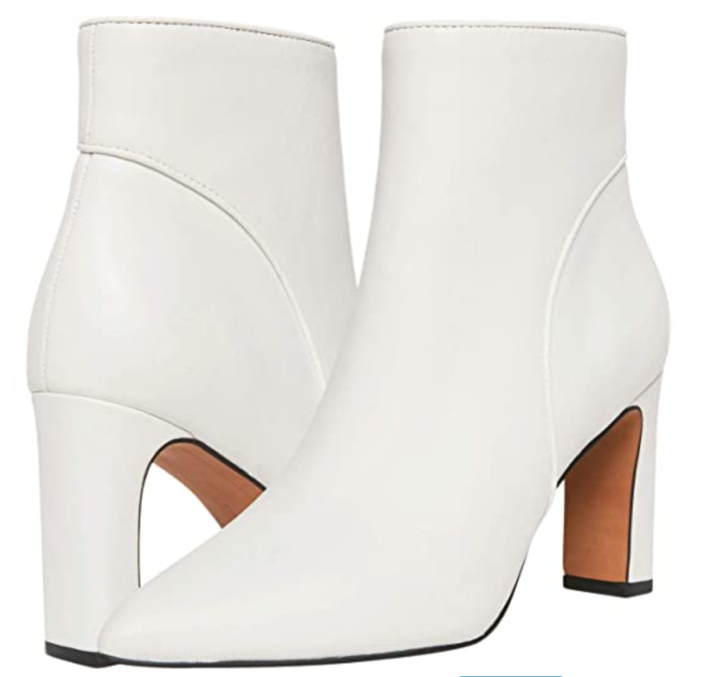 white heeled booties