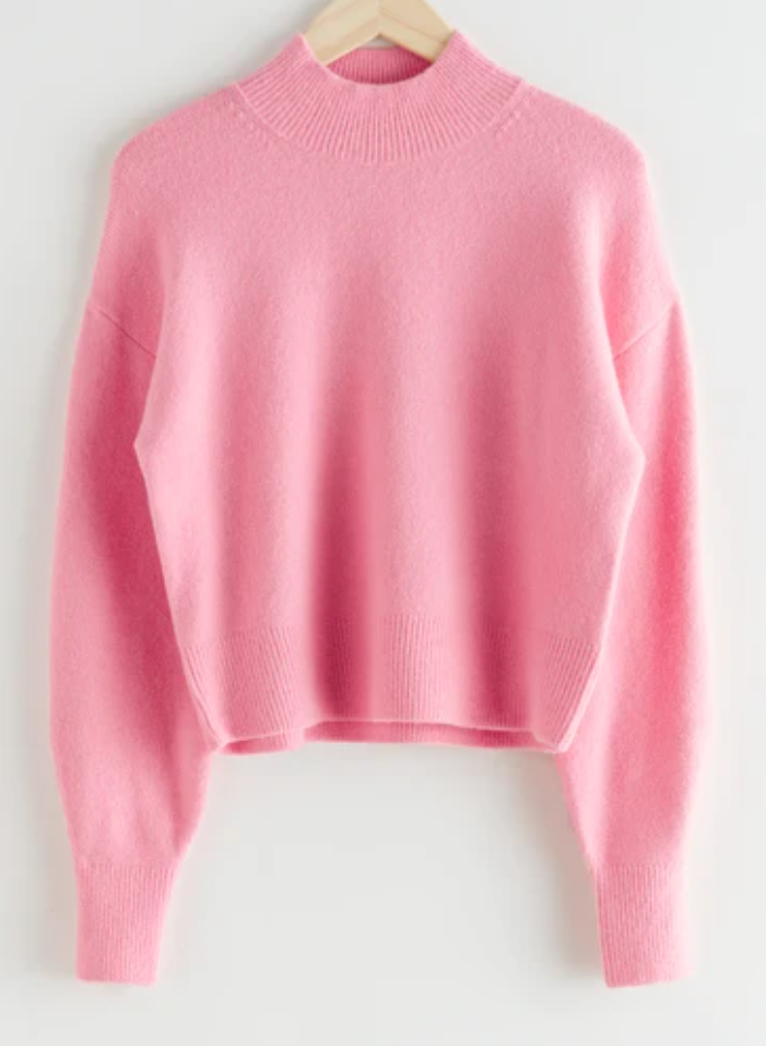 bubblegum pink mock-neck sweater