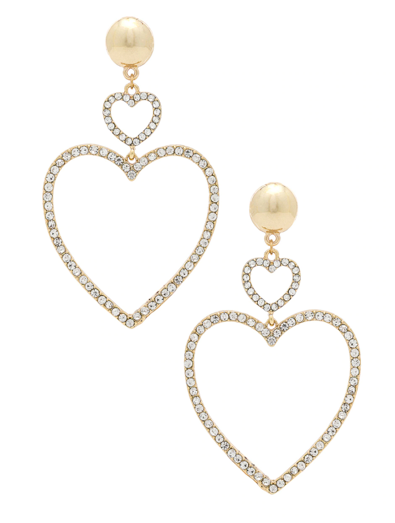 Dangle heart earrings with rhinestones