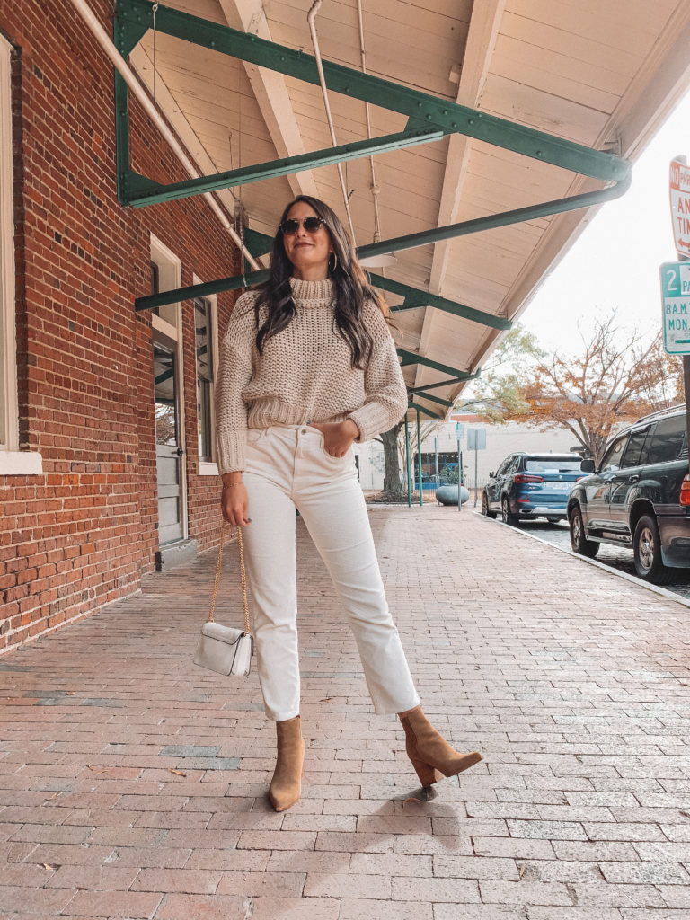 Cortney in Neutral sweater, pants and shoes